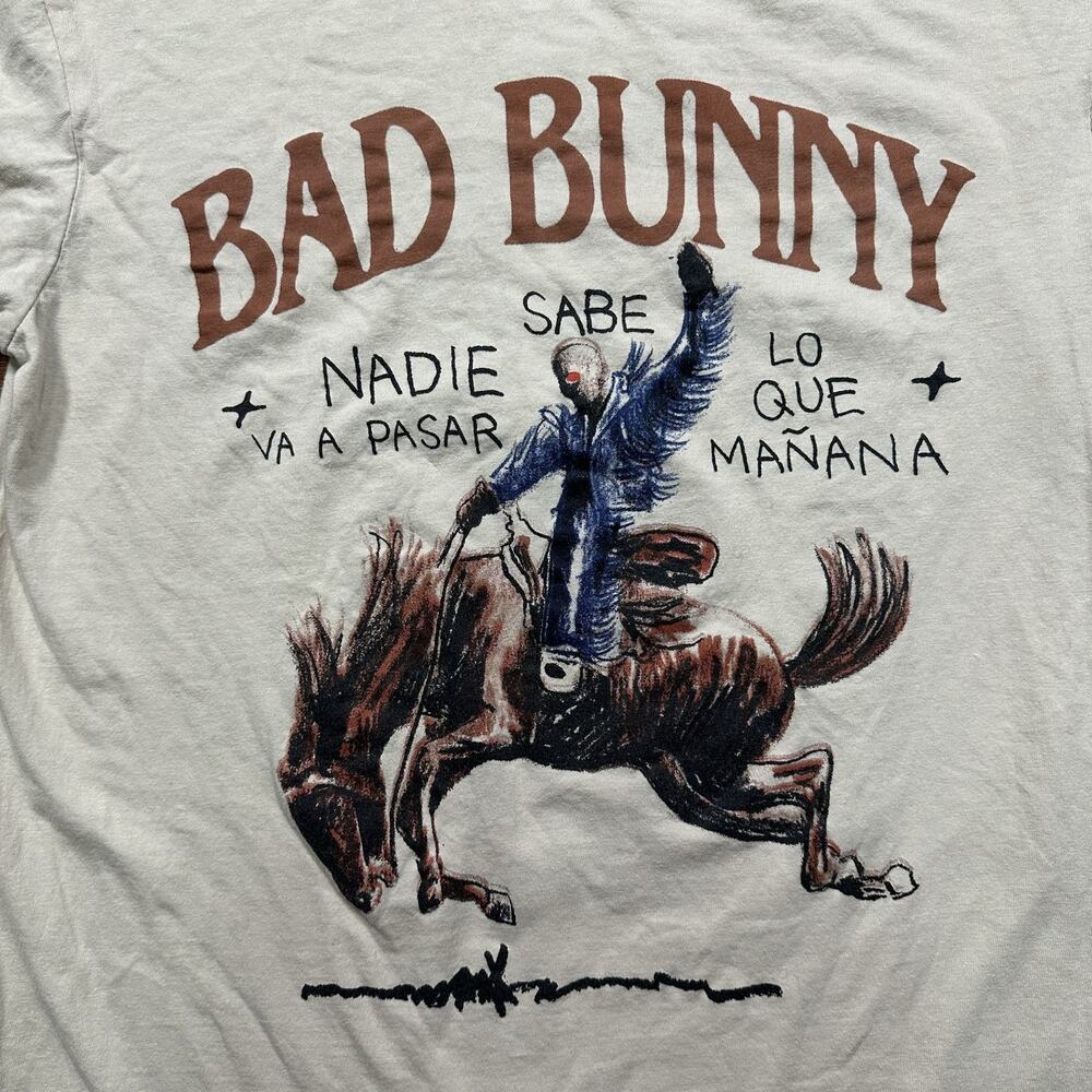 Bad Bunny Most Wanted Tour T Shirt Unisex S Beige Long Sleeve Concert Music City - Picture 3 of 13